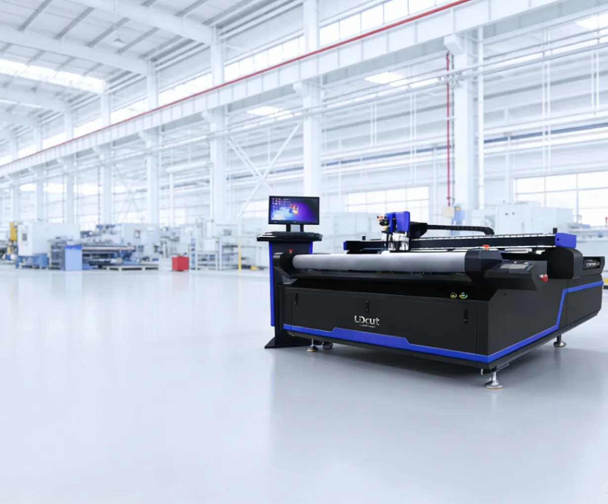 LDCUT digital flatbed cutter on a production floor - own vs outsourced cutting decision